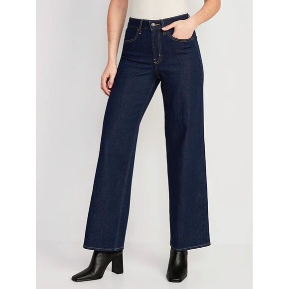 Old Navy WOW Wide Leg Jeans Womens 8 Short Blue Dark Wash Stretch NEW - Picture 1 of 12